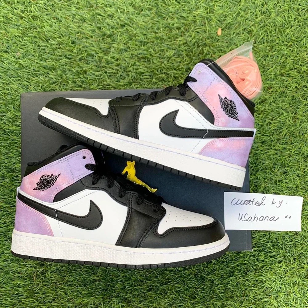 Nike Air Jordan 1 mid GS black white purple shoes - Picture 1 of 4